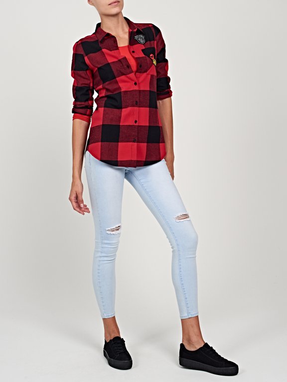 Plaid cotton shirt with patches