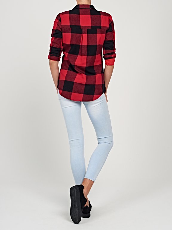 Plaid cotton shirt with patches