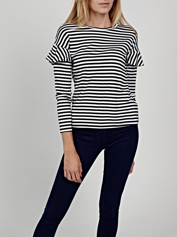 Stripped top with ruffle sleeve detail