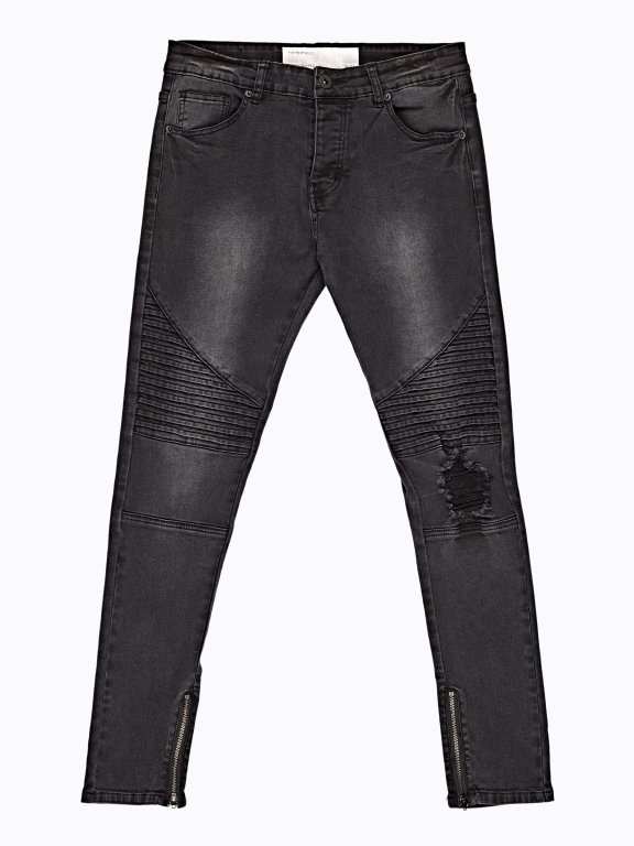 Ripped knee slim cropped fit biker jeans