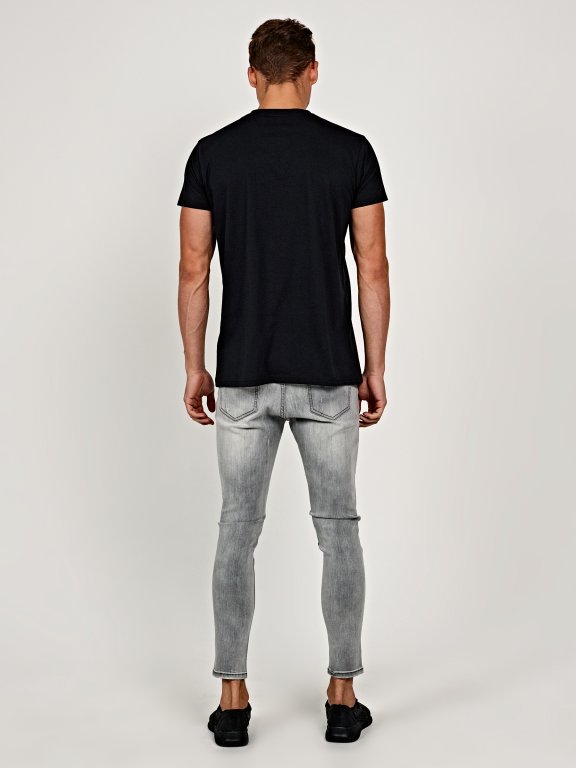 Ripped knee straight slim fit jeans