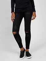 Damaged skinny jeans with message prints