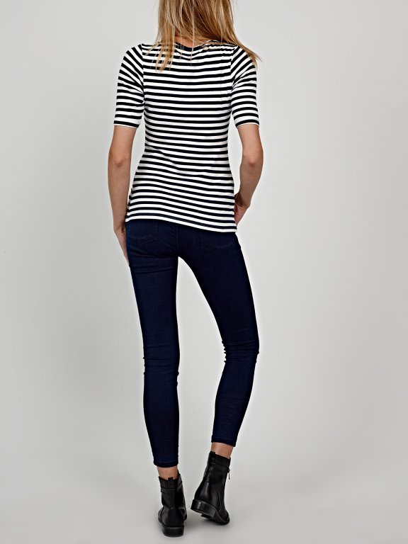 Striped t-shirt with floral embroidery