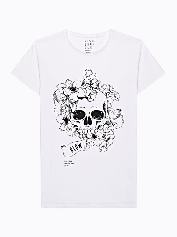 Skull print t-shirt with raw edges