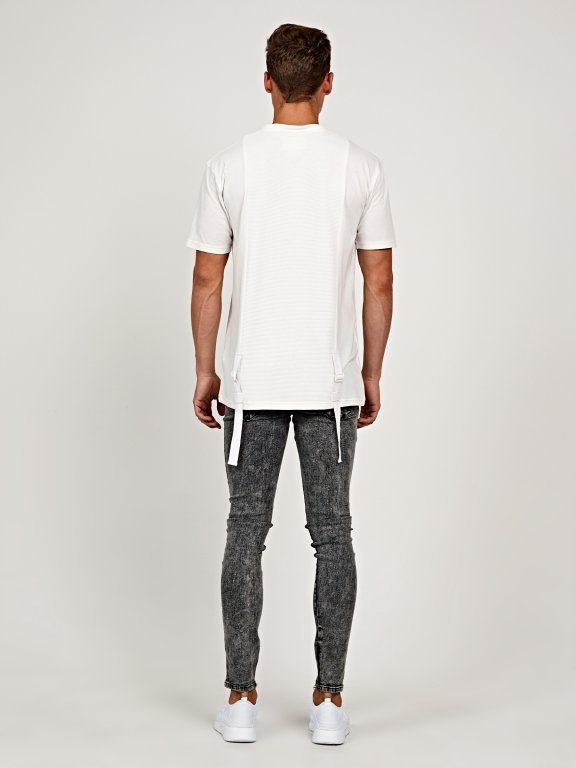 Damaged slim cropped fit jeans in snow wash