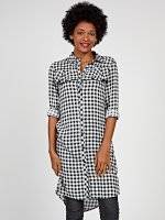Longline plaid shirt with front ruffle