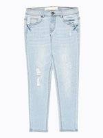 Distressed slim cropped fit jeans in light blue wash