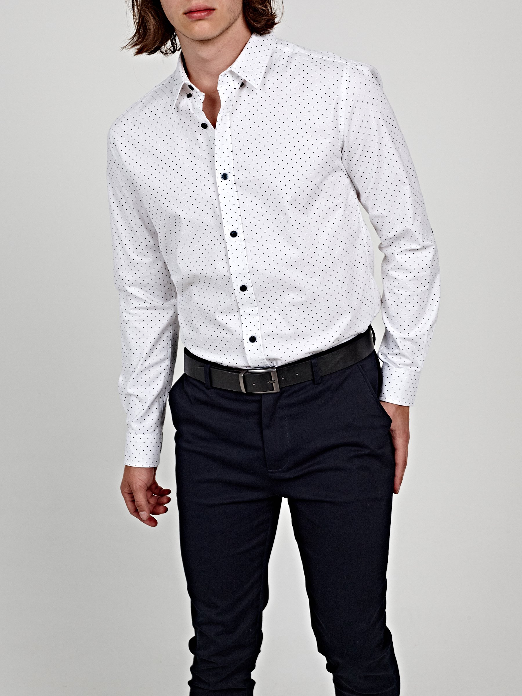 Polka dot print slim fit shirt with elbow patches | GATE
