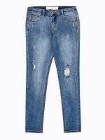 Ripped knee straight slim fit jeans
