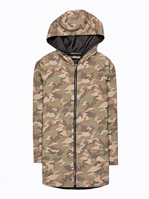 Camo print jacket with hood