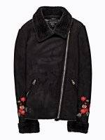 Aviator faux suede jacket with floral embroidery