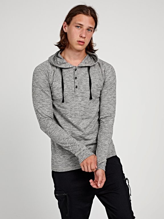 HOODED T-SHIRT WITH FRONT BUTTONS