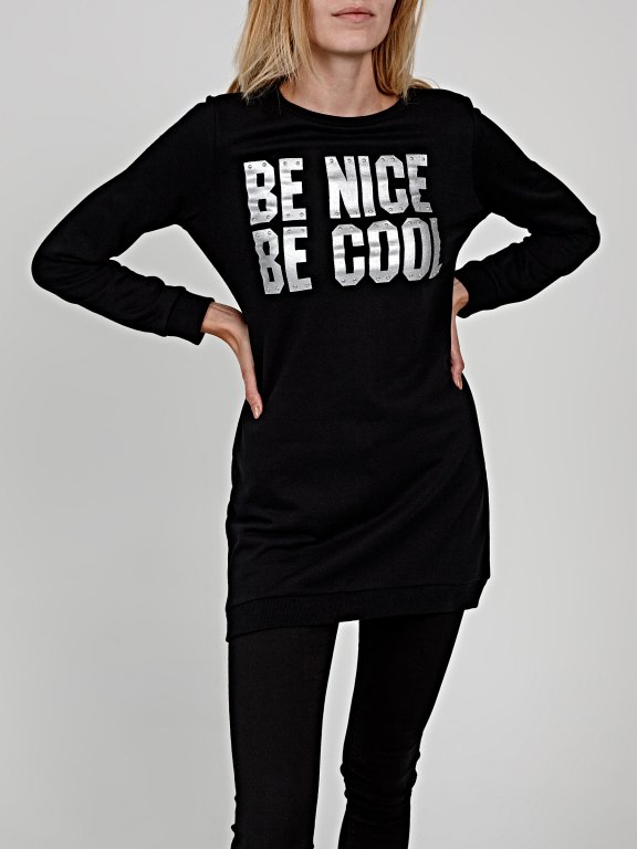 Longline sweatshirt with metallic message print