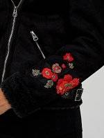 Aviator faux suede jacket with floral embroidery