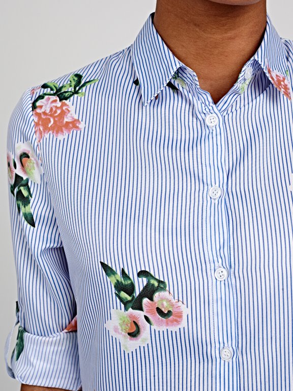 LONGLINE STRIPED SHIRT WITH FLORAL PRINT