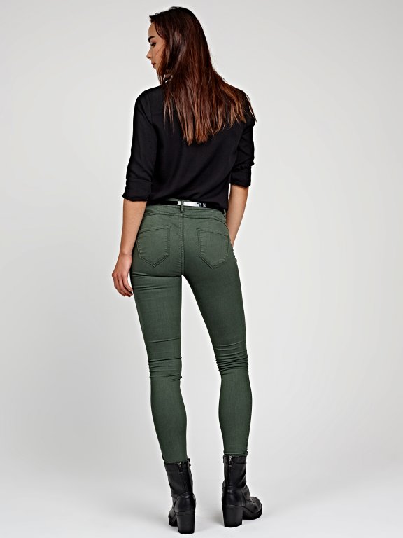 Stretch skinny trousers with zippers