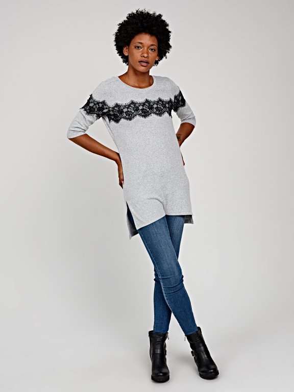LONGLINE TOP WITH DECORATIVE LACE