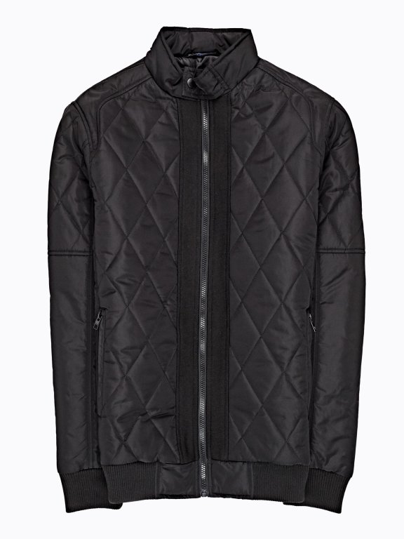 Quilted jacket with stand up collar