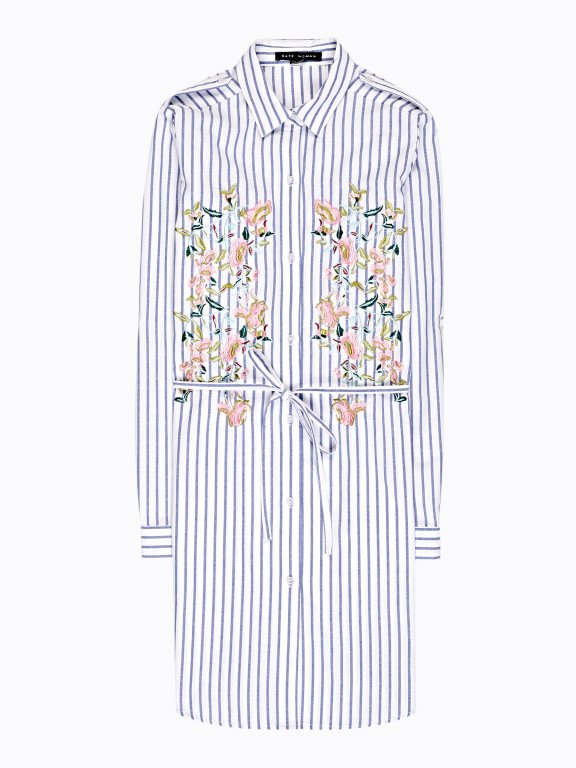 Striped shirt dress with floral embroidery