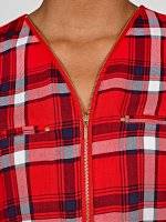 Longline plaid viscose blouse with zipper