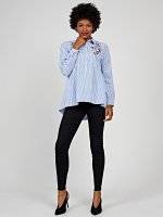 Striped shirt with embroidery and ruffle detail