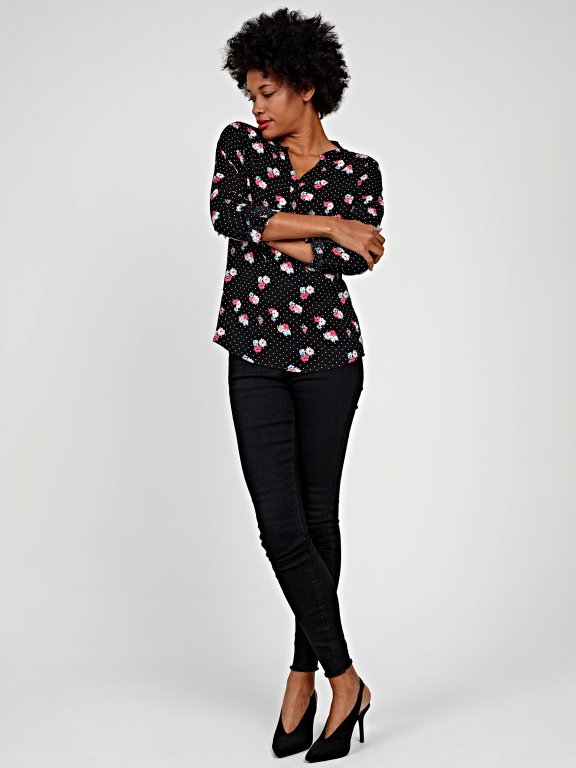 Polka dot & flower print blouse