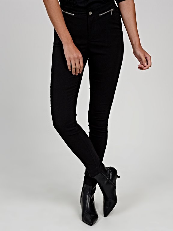 Stretch slim trousers with zippers