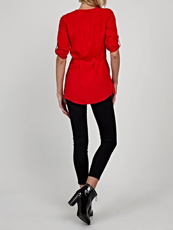 Longline basic viscose blouse with zipper