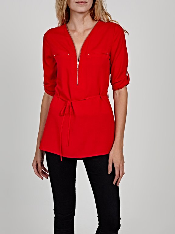 Longline basic viscose blouse with zipper