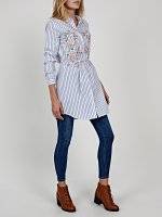 Striped shirt dress with floral embroidery