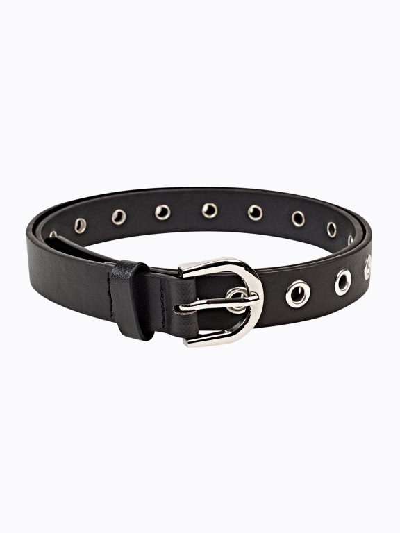 Faux suede belt with metal eyebelts