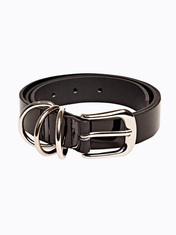 Glossy belt with silver buckle