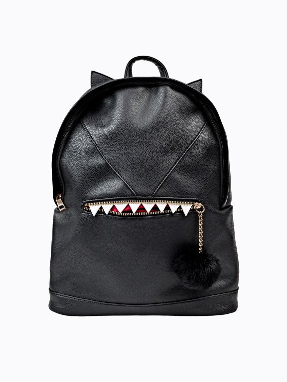 BACKPACK WITH POM POM AND TEETH