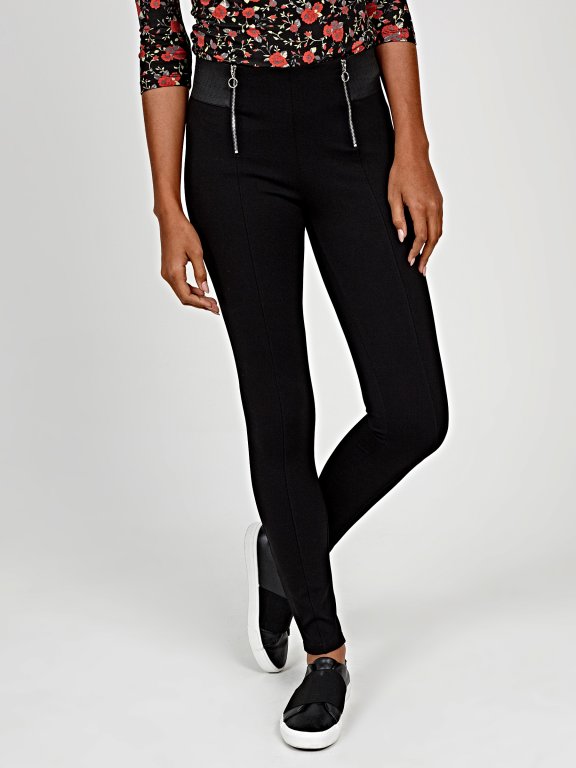 Super stretch trousers with zippers