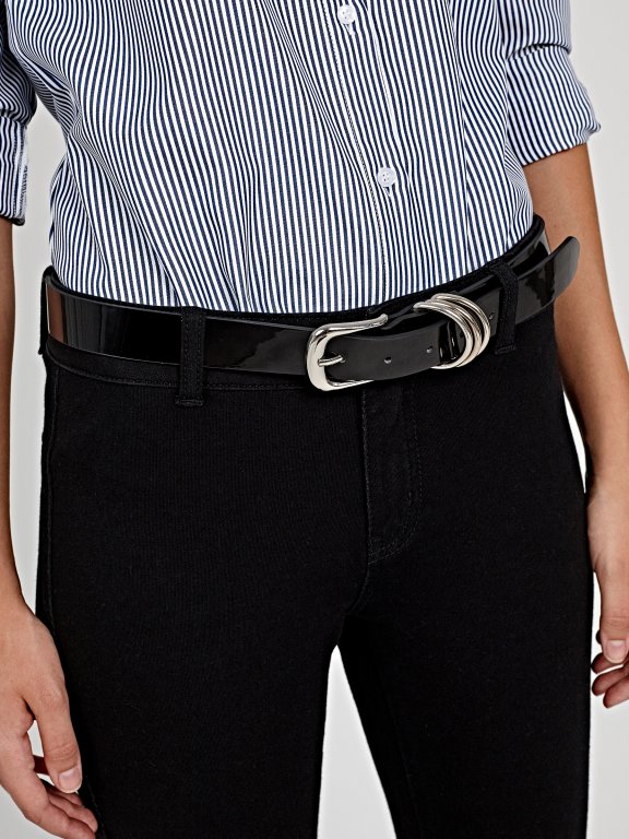 Glossy belt with silver buckle