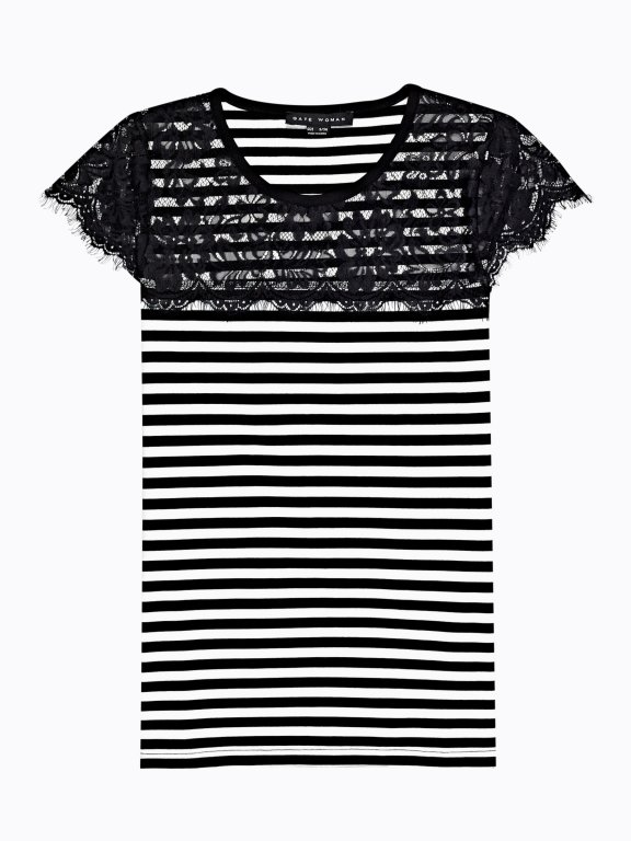 STRIPED TOP WITH LACE DETAIL