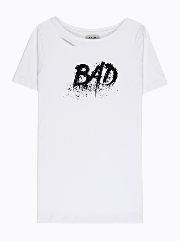 DISTRESSED T-SHIRT WITH MESSAGE PRINT