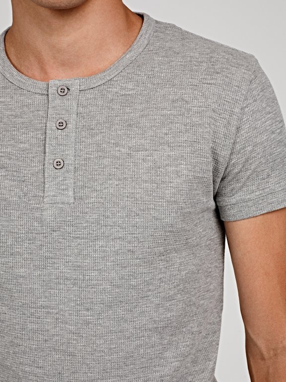 WAFFLE-KNIT HENLEY WITH SHORT SLEEVE