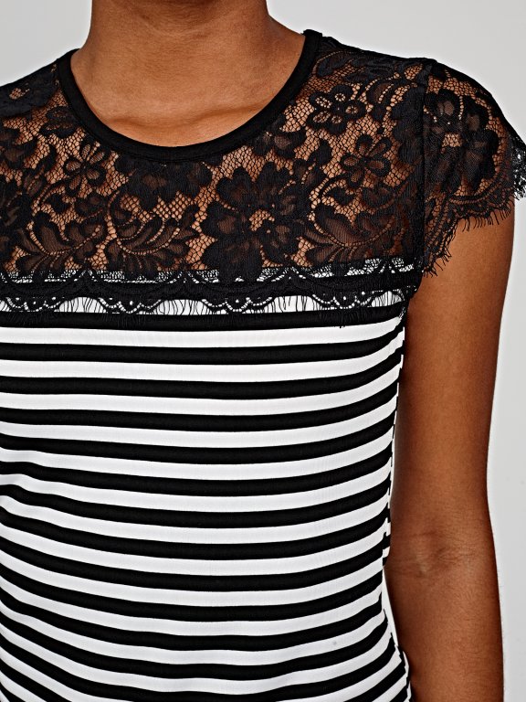 STRIPED TOP WITH LACE DETAIL