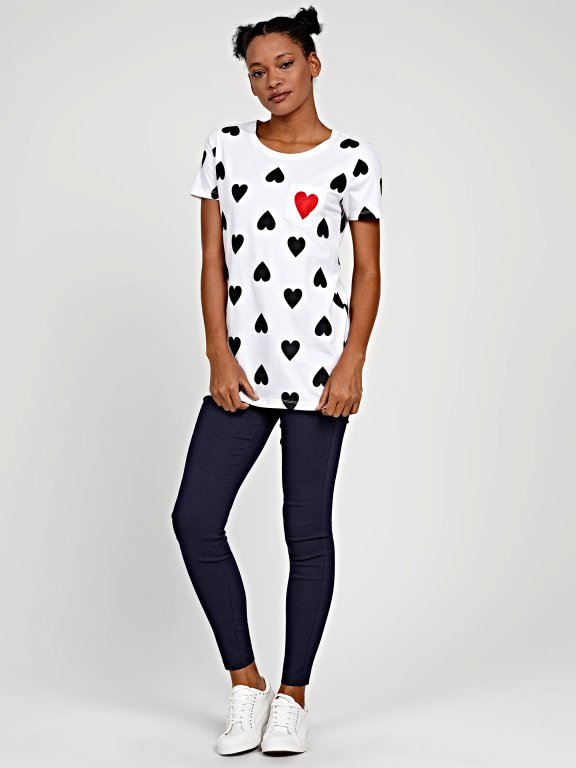 Hearts print t-shirt with chest pocket