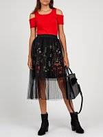 PLEATED SKIRT WITH FLORAL EMBROIDERY