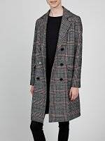 Longline double breasted plaid coat