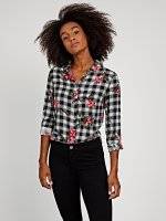 Gingham viscose shirt with floral print