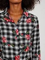 Koszula z wiskozy w kratę z nadrukiem kwiatowym