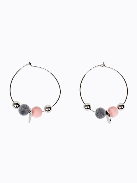 Hoop earrings with pom poms