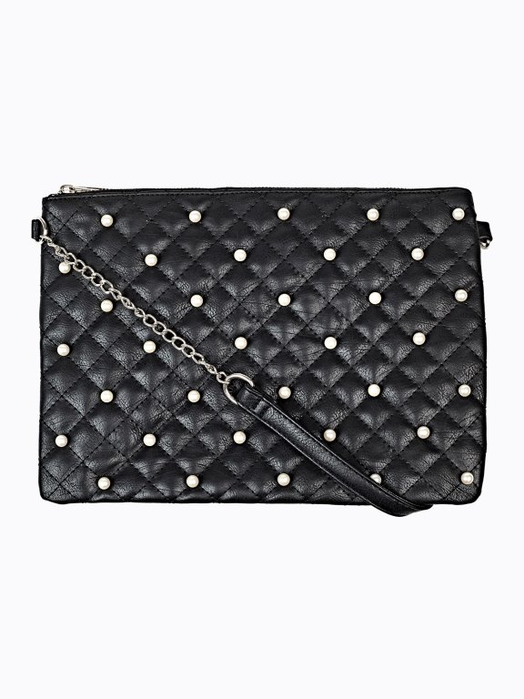 Quilted messenger bag with pearls