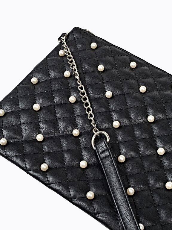 Quilted messenger bag with pearls