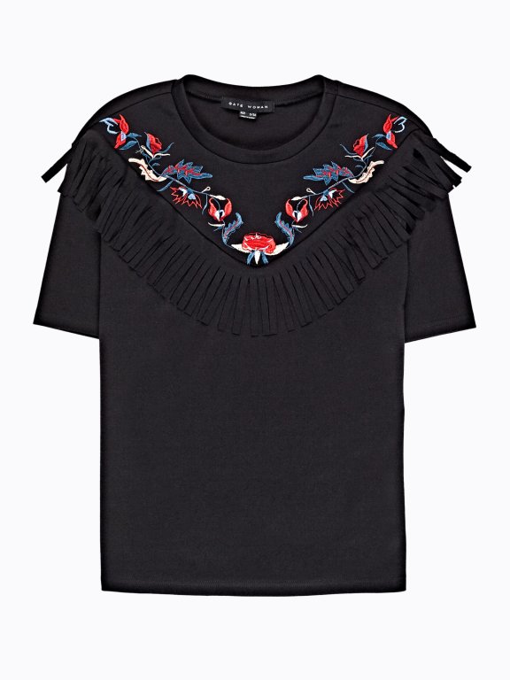 Embroidered top with tassels