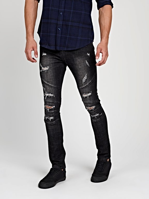 Destroyed straight slim fit jeans