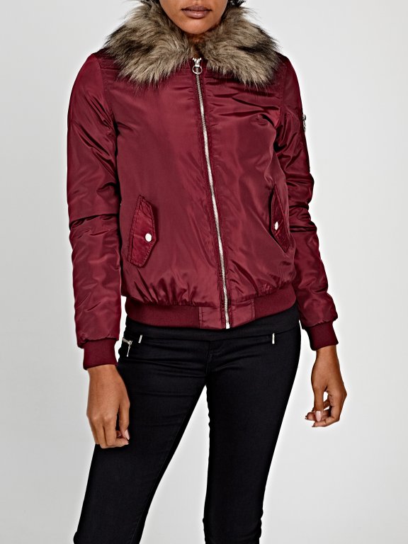Light padded bomber with removable faux fur